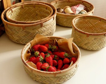 Woven Rattan Storage Basket,Woven Rattan Tray Basket,Home Makeup Clothes Bathroom,Living Room Storage Basket,Veggie Fruit Holder