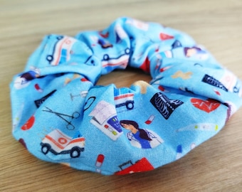Healthcare Worker Scrunchie, Hospital Theme Scrunchie, Medical Hair Accessories, First Responder Cotton Scrunchie, EMT Doctor Nurse Gift