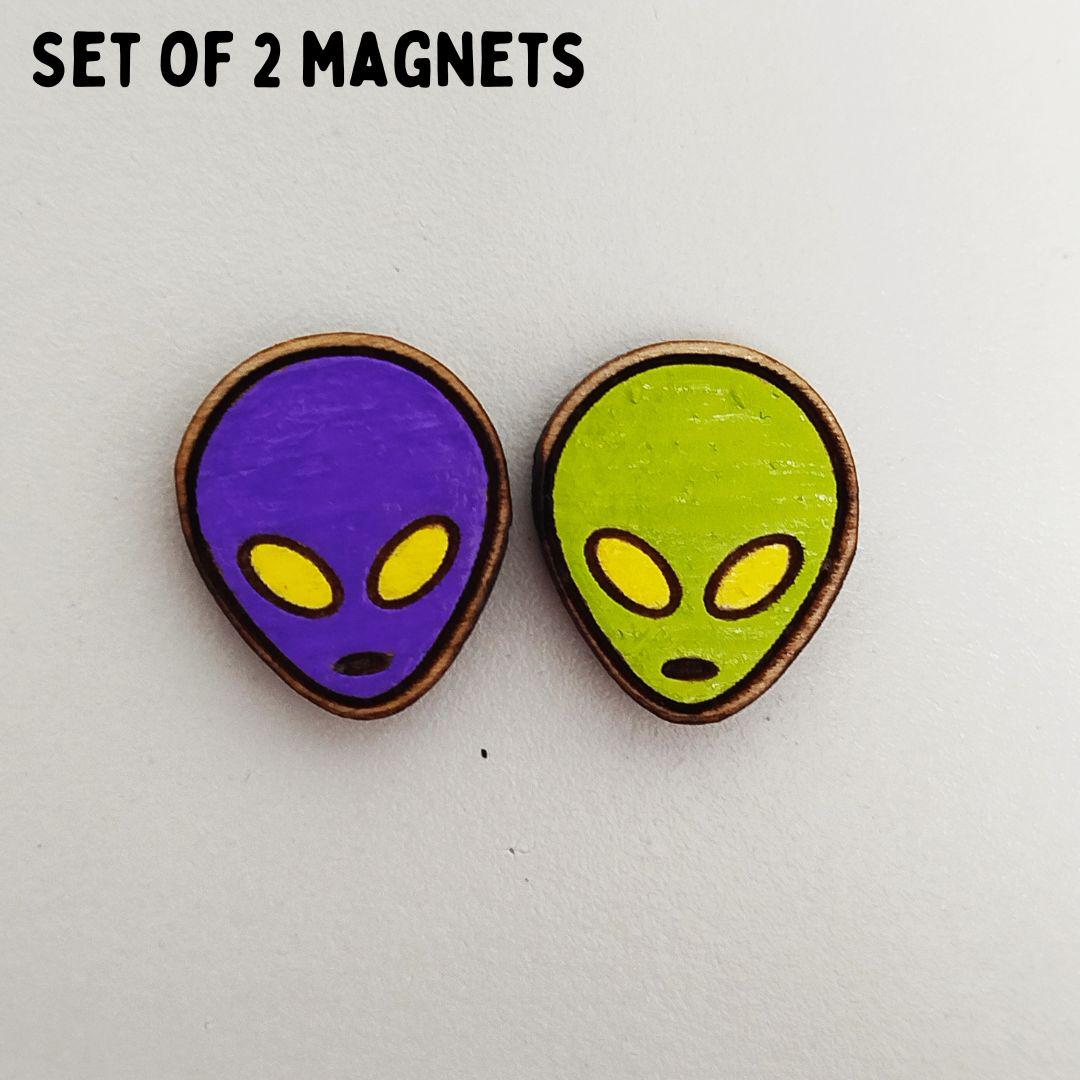 Set of 2 Alien Shaped Wooden Fridge Magnets, Wood Martian Magnets ...