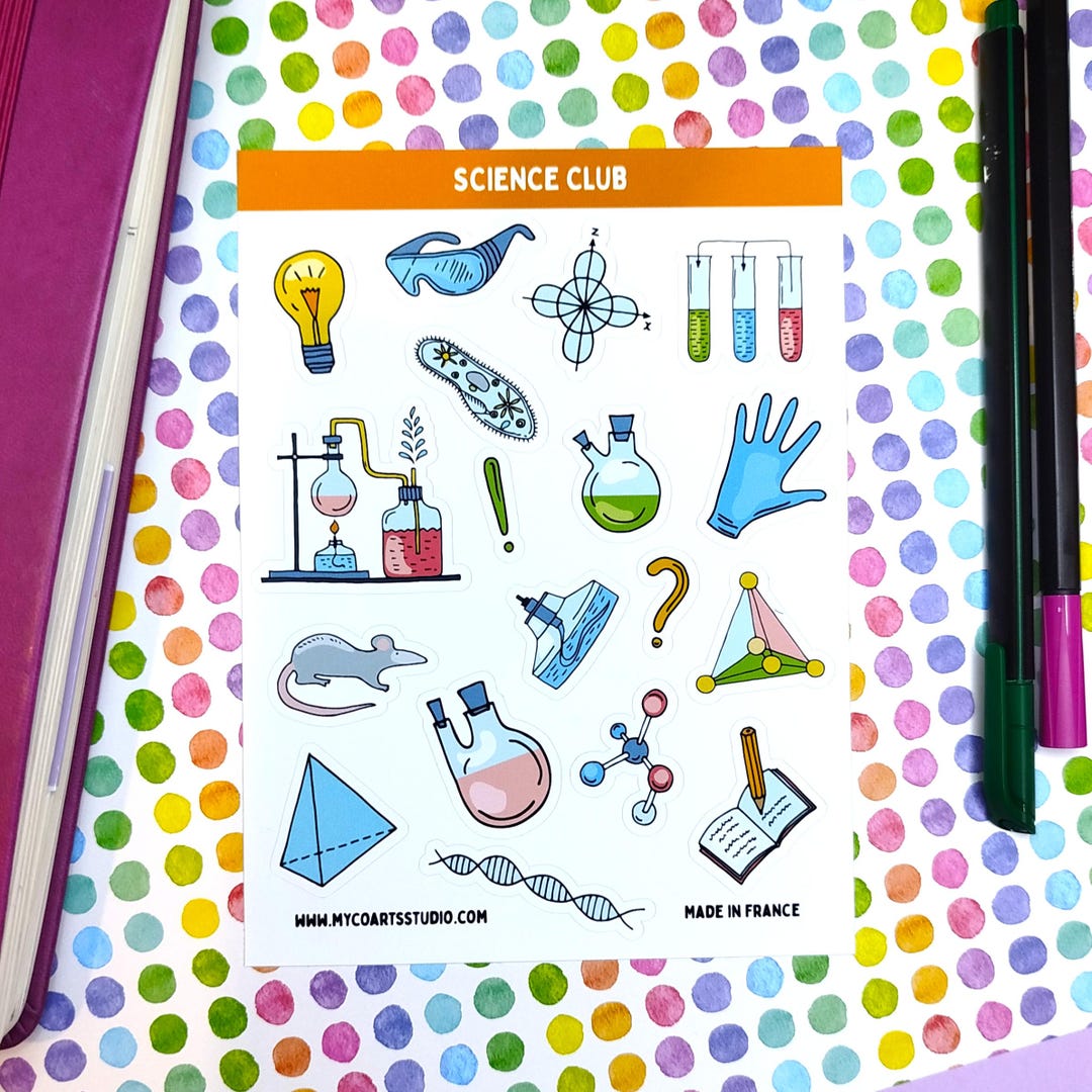 Science Sticker Pages Science Club Sticker Sheet, Lab Book Stickers, Science Club Calendar ...