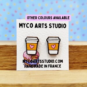 Kaffeetasse Ohrringe, verschiedene Farben erhältlich, Paar Holz Latte Tasse Ohrstecker, Holz Java Themen Schmuck, süßes Geschenk für Kaffeeliebhaber