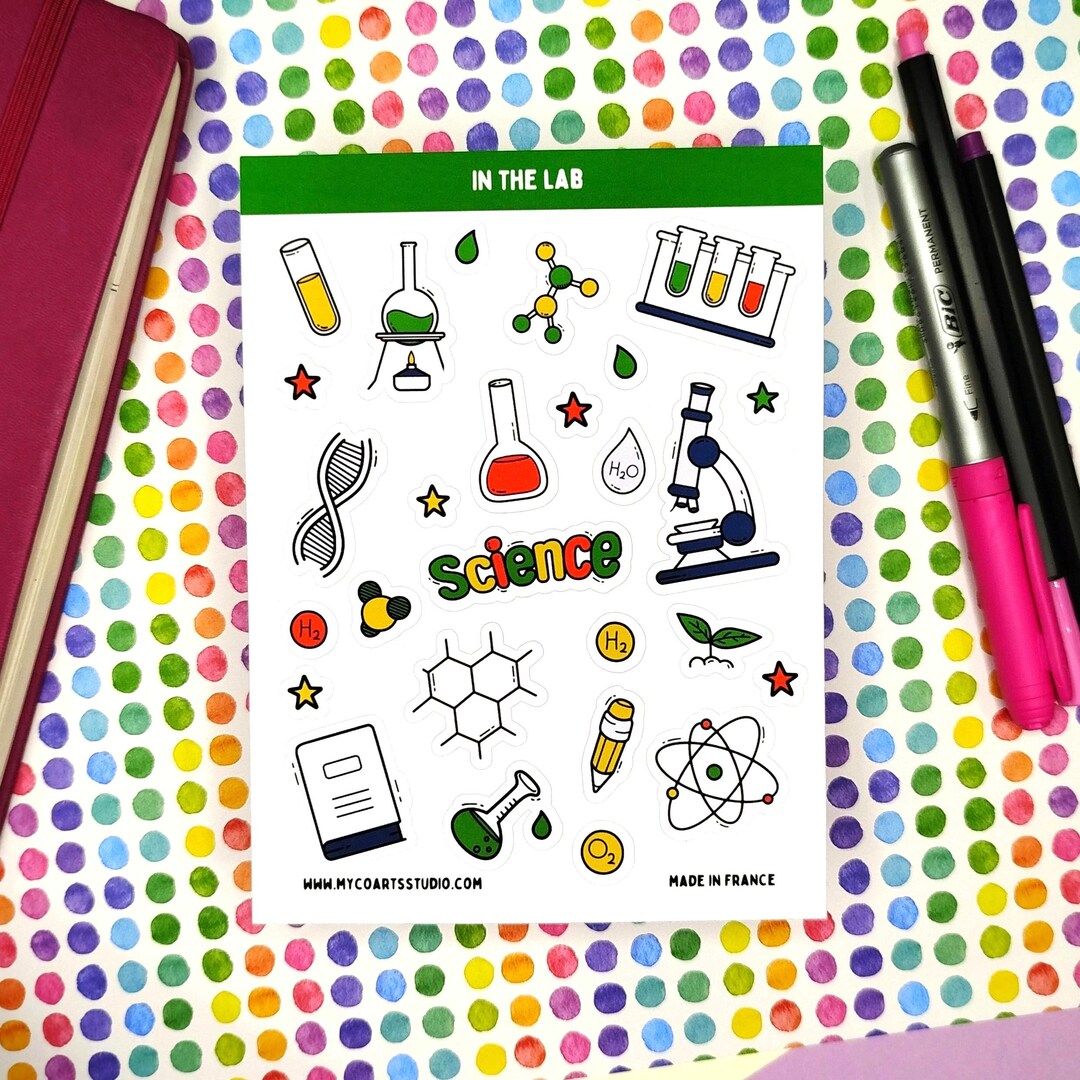 Science Sticker Pages Science Sticker Sheet, Lab Book Stickers, Science Club Calendar Planner ...