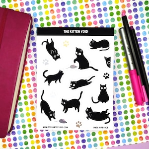 Black Kitten Sticker Sheet, Void Cat Journal Stickers, Cat Themed Planner Stickers, Cute Bullet Journal Stickers, Crafting, Scrapbooking