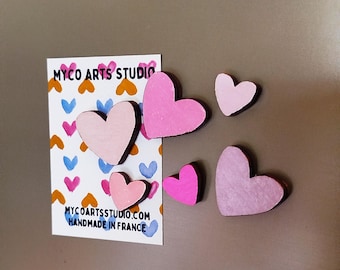 Set von sechs herzförmigen Kühlschrankmagneten aus Holz, rosa Herz Magnete, Mini Magnete für Whiteboard Memo Board und magnetische Planer