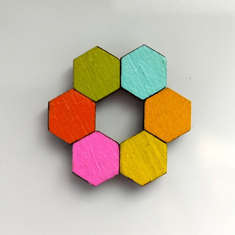 Hexagonal Magnet Hexagonal Wooden Fridge Magnet Set, Colourful Hexagon Magnets for ...