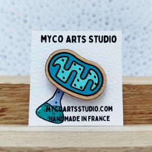 Mitochondria Lapel Pin, Wooden Science Lover Badge, Quirky Wood Brooch Colourful Jewellery, Bag Charm for Biology Student and Grad