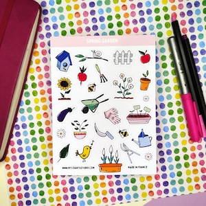 Spring Garden Sticker Sheet, Gardening Journal Stickers, Backyard Planner Stickers, Cute Bird Stickers, Crafting, Scrapbooking, Cozy Art
