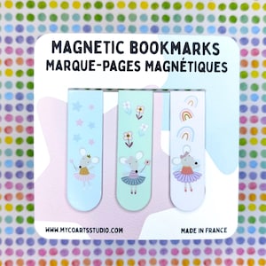 Ballerina Mouse Magnetic Bookmarks, Set of Three Cute Fairy Ballet Dancer Bookmarks, Pastel Child Reader Bookmark Gift, Booktok Page Marker