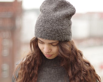 Gorro de punto, gris oscuro, alpaca.