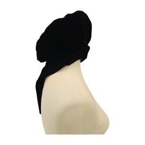 Vintage black velvet beret with tails, Hair Peace and B. Forman, Rochester, NY