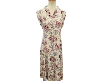 Vintage Floral Dress, Sleeveless, Lace Details, Size 10