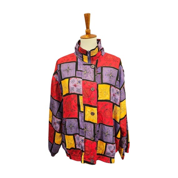Vintage 80s 90s Cervelle Silk Jacket Color Block Pattern - Etsy