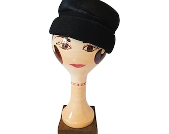 Vintage Black Wool Hat With Feather by Glamour Felts and  display picture 1