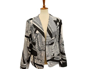 Vintage 90s Ashley Stewart Linen Blend Blazer Geometric Print Size 16