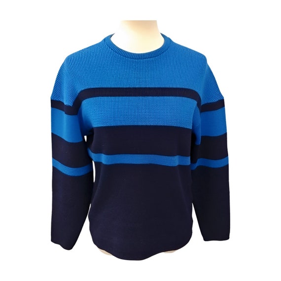 1970s Ski Sweater, Blue Stripe, M L