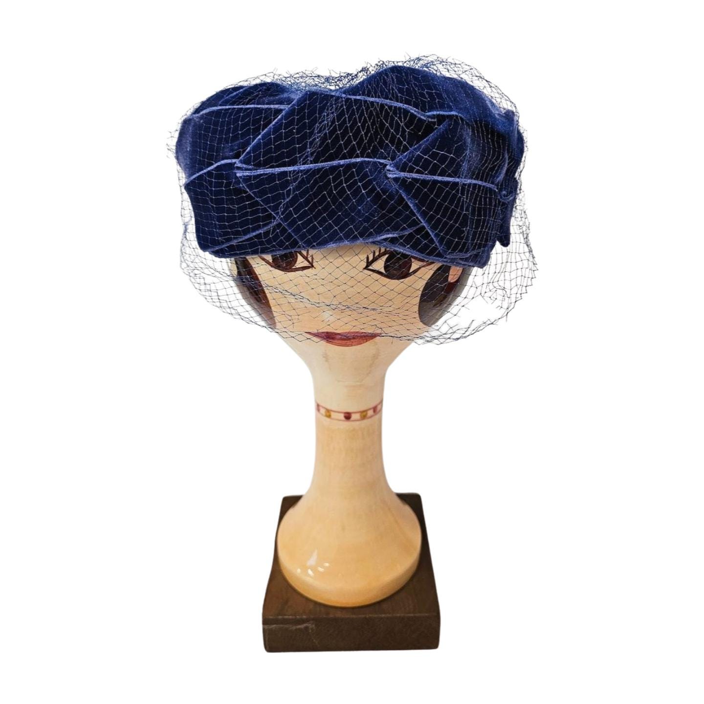 Linda Farrell 50s 60s blue velvet purple satin bow mesh detail pillbox hat LARGE Linda Farrell Hat - Etsy main image 3
