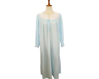 Camicia da notte in flanella a maniche lunghe, vintage, blu