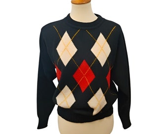 Argyle Crewneck Sweater Bee M, Black