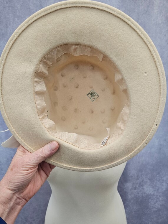 Vintage mid century cream hat, ribbon, rhinestone… - image 6
