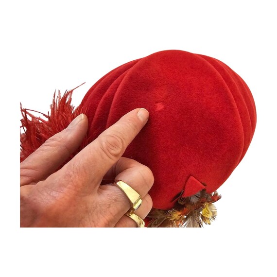 Vintage Wethern’s Red Feather Velour Hat Velour R… - image 9