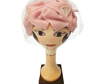 Vintage 1950s Patrice Model Pink Velvet Sequin Cocktail Hat Cocktail Hat - Vintage Fashion Guild main image 3