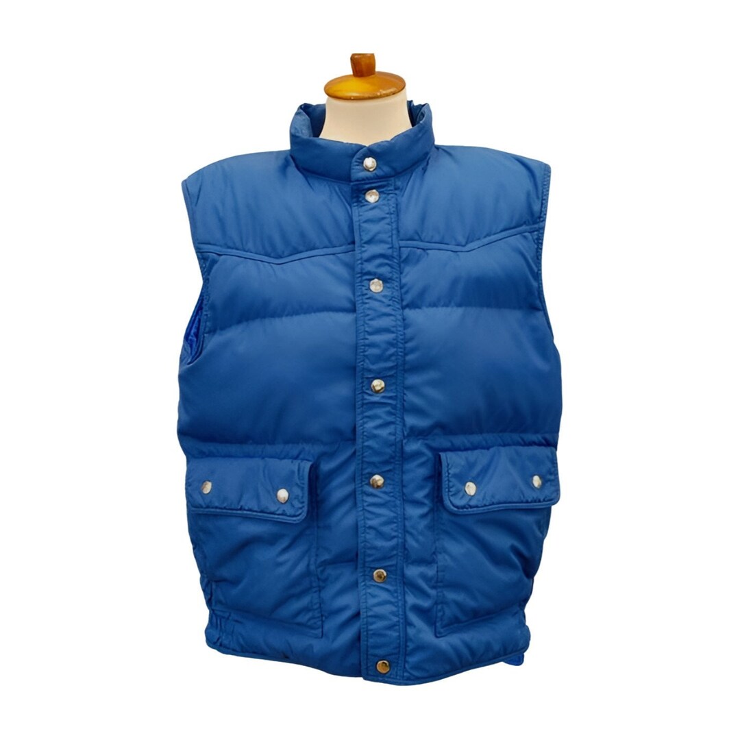 Vintage Down Puffer Vest Men's Large Blue Snap Flap Pockets, L - Etsy