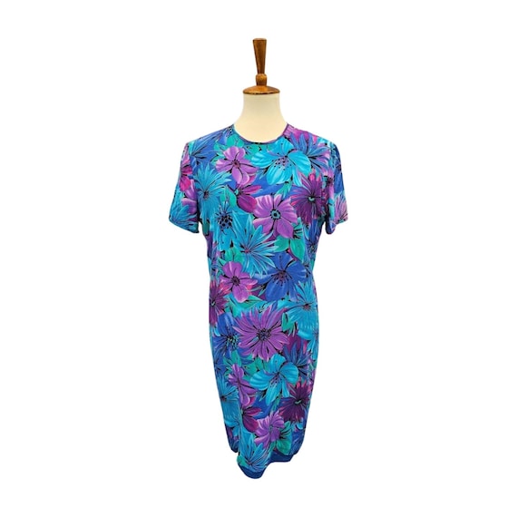 Vintage Spenser Jeremy Silk Dress Bold Blue Purple Floral Vintage Spenser Jeremy Silk Dress Bold Blue Purple Floral