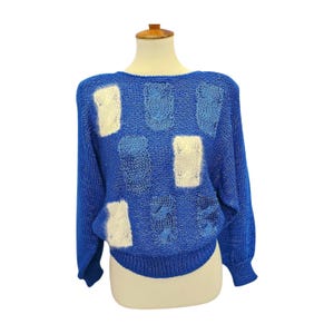 Vintage Parigi Blau Weiß Pullover Dolman Ärmel Medium