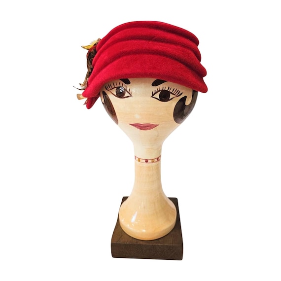 Vintage Wethern’s Red Feather Velour Hat Velour R… - image 1