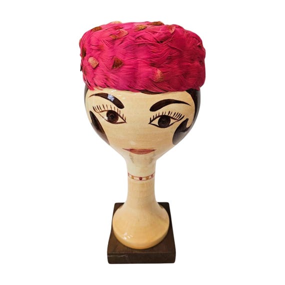 Vintage 1950s Pink Feather Pillbox Hat | Velvet Petal Trim  display picture 3