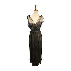 Vintage Evette Runproof Black Lace Nightgown Slip Dress Size 36