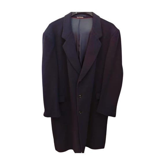 Vintage Teller Black Cashmere Overcoat Mens 48 Long Wool Coat
