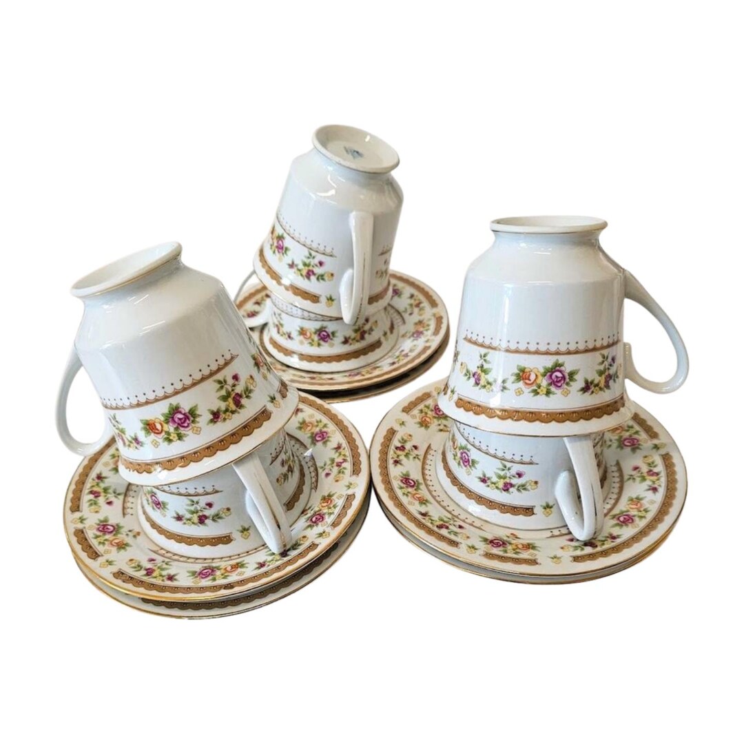 中国製ヴィンテージ花柄ゴールド磁器カップ＆ソーサー - Etsy 日本