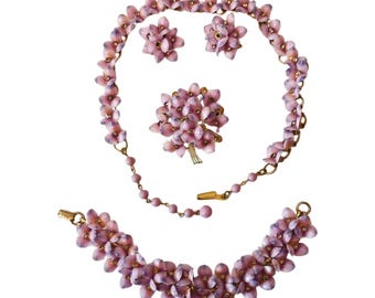 Vintage 1950s Star Jewelry Pink Floral Rhinestone Set