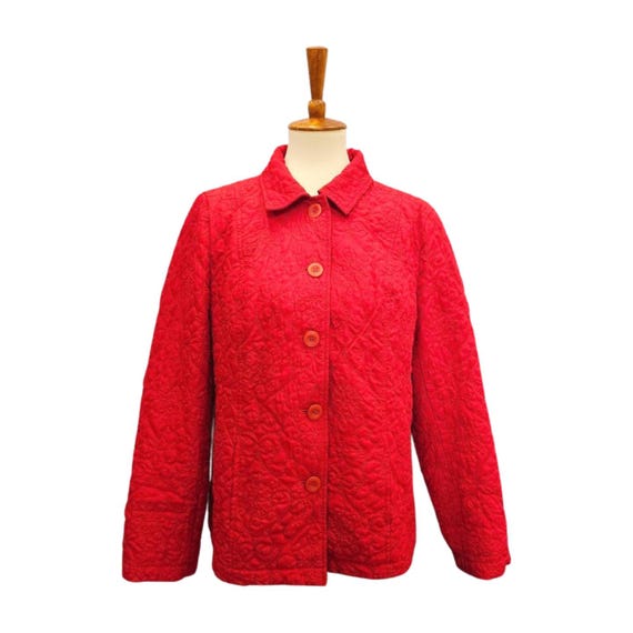 Red Quilted Button Front Jacket by Requirements –… - image 1