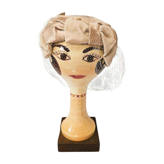 1950s Champagne Satin & Velvet Cocktail Hat with … - image 1