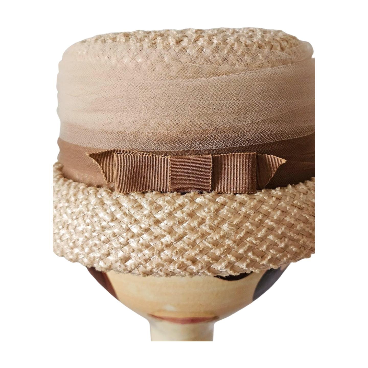 Vintage 50s Straw Cloche Hat Gracelyn Nashville Beige Summer Woven Hat Grace Cloche Style Hat - Tumbleweed in Champagne  main image 2