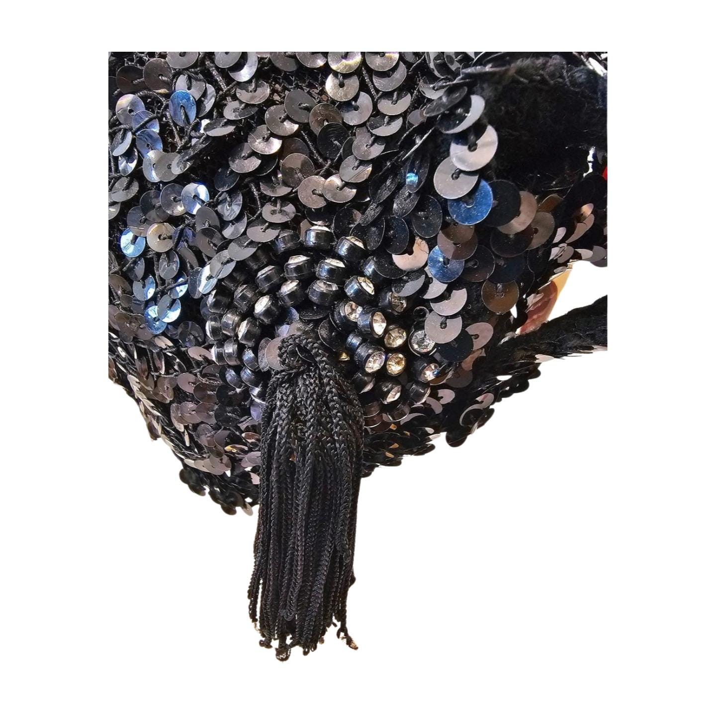 1950s True Vintage Black Cocktail Band Hat Completely Covered With Sequins Vintage 1950s Black Sequin Cocktail Hat With Rhinestone  main image 4