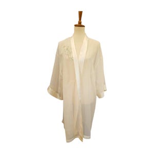 Vintage Sheer Wrap Robe with Satin Trim & Floral Embroidery – M Lord and Taylor