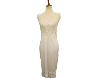 Vintage White Lace Full Slip Satin Bows Size Medium