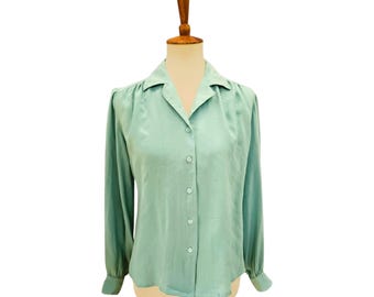 Vintage Grüne Seiden Bluse Hong Kong Größe 14