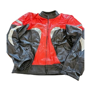 Vtg red, black, silver reflective XL motorcycle jacket with pads