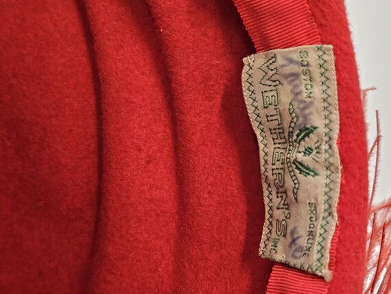 Vintage Wethern’s Red Feather Velour Hat Velour R… - image 8