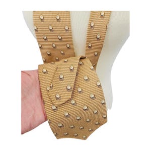 Vintage Joseph A. Bank Silk Tie – Made in USA, Beige with Blue & White Design