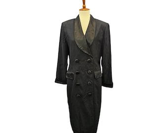 Vintage 80s/90s Black Tuxedo Dress – Satin Lapel, Double Breasted, Size 12