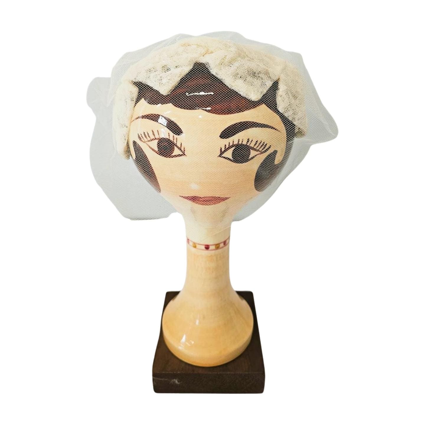 Vintage Ivory, Ff White Lace Pillbox Hat With Veil, Union Made