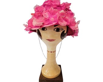 1950’s Elegant Pink Floral Women\'s Hat. Authentic. Needs new netting. 1950s-PInk-Flower-Hat.jpg main image 4