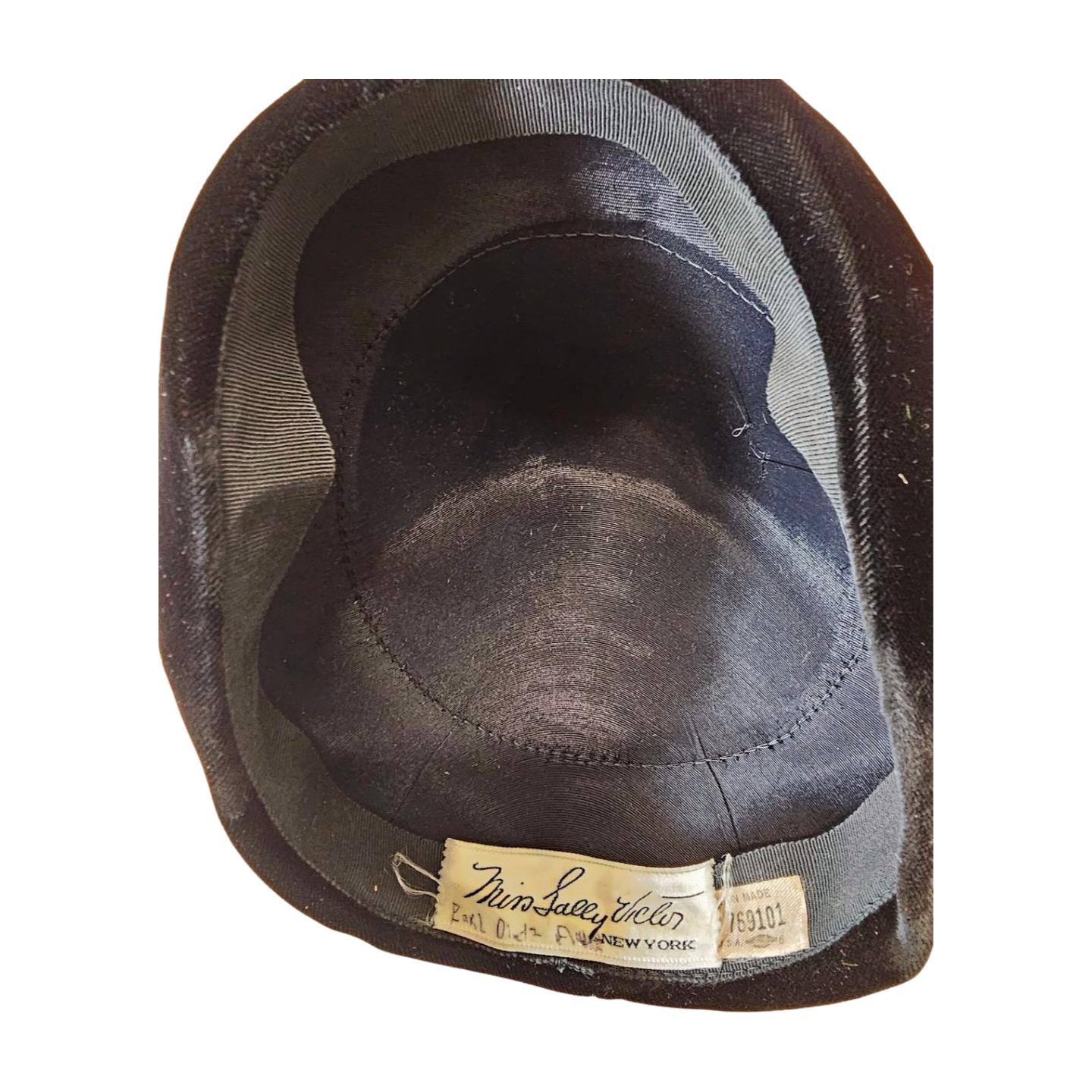 Vintage Sally Victor Black Velour Hat Size 6 NYC Made in USA Vintage 1950s/60s Miss Sally Victor Black Velvet Pillbox Hat  main image 2