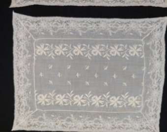Pair of antique white net lace and embroidery, possibly Edwardian