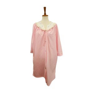 Cozy Vintage Pink Robe with Ruffles and Pockets